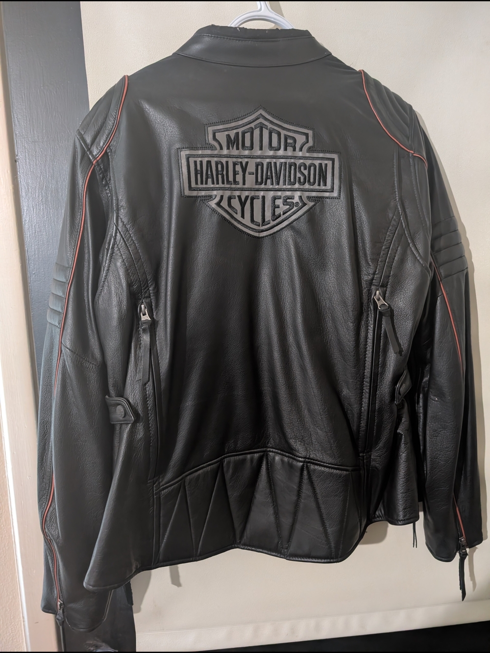 Harley-Davidson Black Leather Riding Jacket with Red Piping